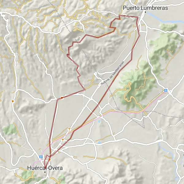 Map miniature of "Huércal-Overa Gravel Adventure" cycling inspiration in Andalucía, Spain. Generated by Tarmacs.app cycling route planner