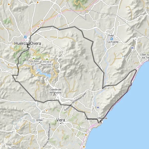 Karten-Miniaturansicht der Radinspiration "Entdeckungstour um Huércal-Overa" in Andalucía, Spain. Erstellt vom Tarmacs.app-Routenplaner für Radtouren