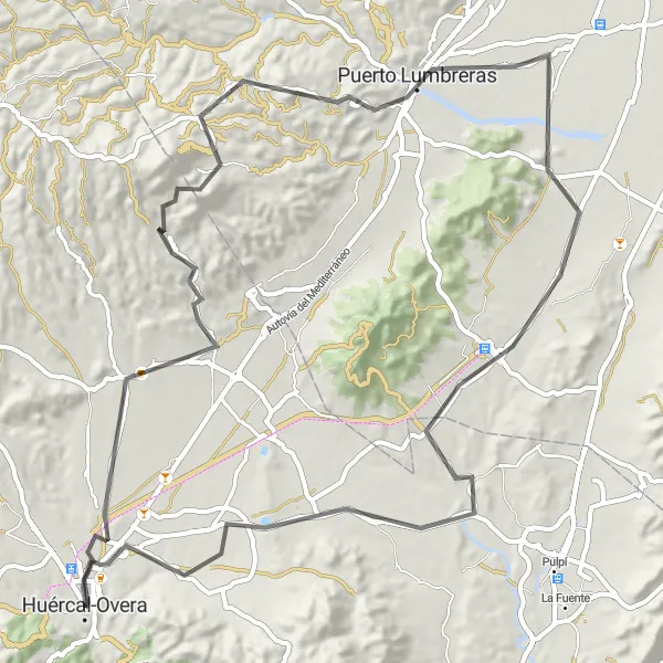 Map miniature of "Scenic Ride through Huércal-Overa and Puerto Lumbreras" cycling inspiration in Andalucía, Spain. Generated by Tarmacs.app cycling route planner