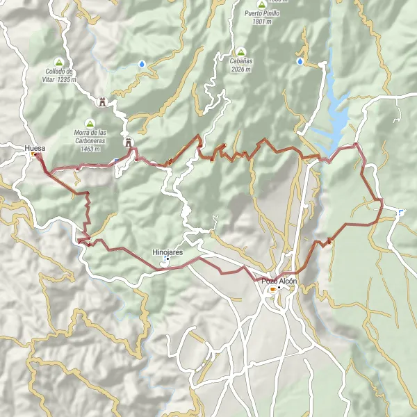 Miniature de la carte de l'inspiration cycliste "La Route des Montagnes Poudreuses" dans la Andalucía, Spain. Générée par le planificateur d'itinéraire cycliste Tarmacs.app