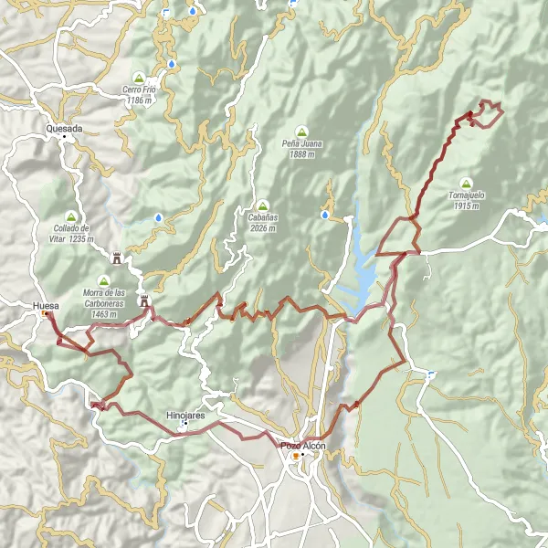 Map miniature of "Tiscar Castle and Hinojares Gravel Challenge" cycling inspiration in Andalucía, Spain. Generated by Tarmacs.app cycling route planner