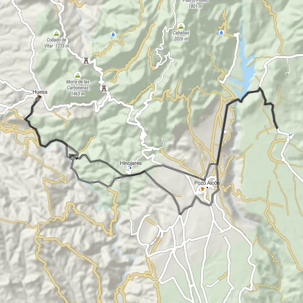 Map miniature of "Huesa Gravel Adventure" cycling inspiration in Andalucía, Spain. Generated by Tarmacs.app cycling route planner