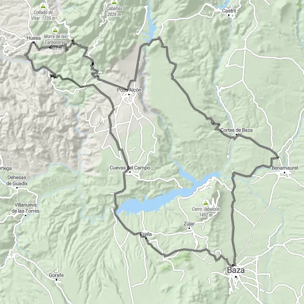 Map miniature of "Cycling through Sierra de Cazorla" cycling inspiration in Andalucía, Spain. Generated by Tarmacs.app cycling route planner