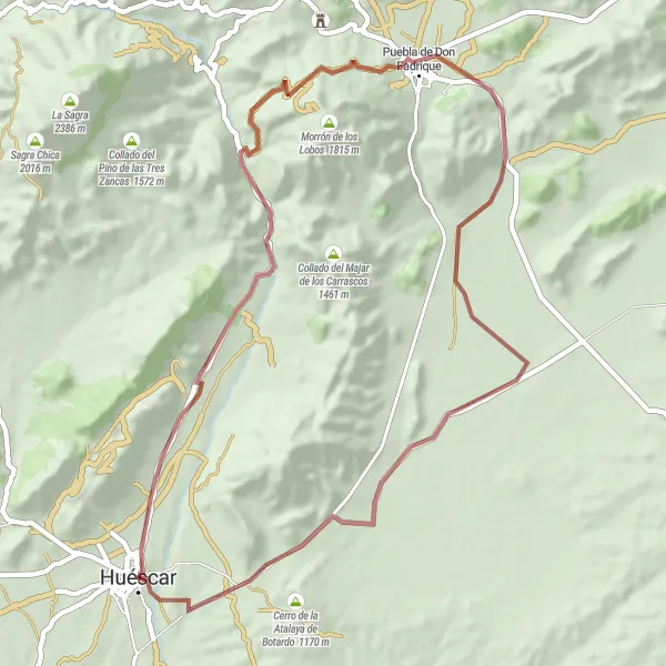 Karten-Miniaturansicht der Radinspiration "Abenteuerliche Schottertour um Huéscar" in Andalucía, Spain. Erstellt vom Tarmacs.app-Routenplaner für Radtouren