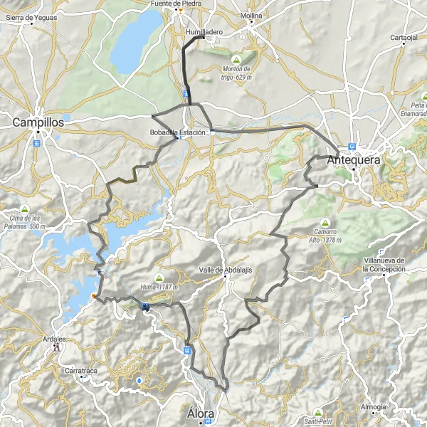 Miniatura della mappa di ispirazione al ciclismo "Giro in bicicletta stradale panoramico" nella regione di Andalucía, Spain. Generata da Tarmacs.app, pianificatore di rotte ciclistiche
