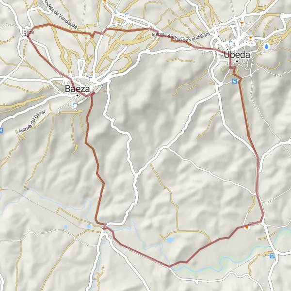Map miniature of "Gravel Exploration around Úbeda" cycling inspiration in Andalucía, Spain. Generated by Tarmacs.app cycling route planner