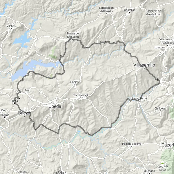 Map miniature of "Ibros to Baeza Circular Road Route" cycling inspiration in Andalucía, Spain. Generated by Tarmacs.app cycling route planner