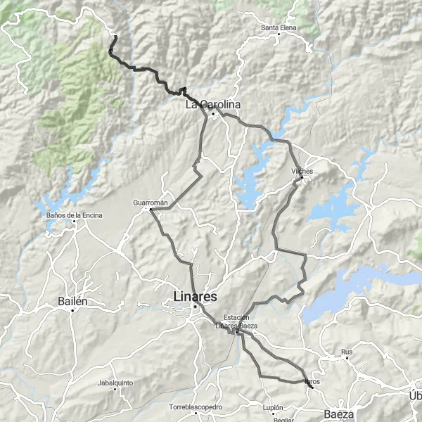 Miniatura mapy "Wyzwanie dla Kolarzy Szosowych z Ibros do Vilches" - trasy rowerowej w Andalucía, Spain. Wygenerowane przez planer tras rowerowych Tarmacs.app