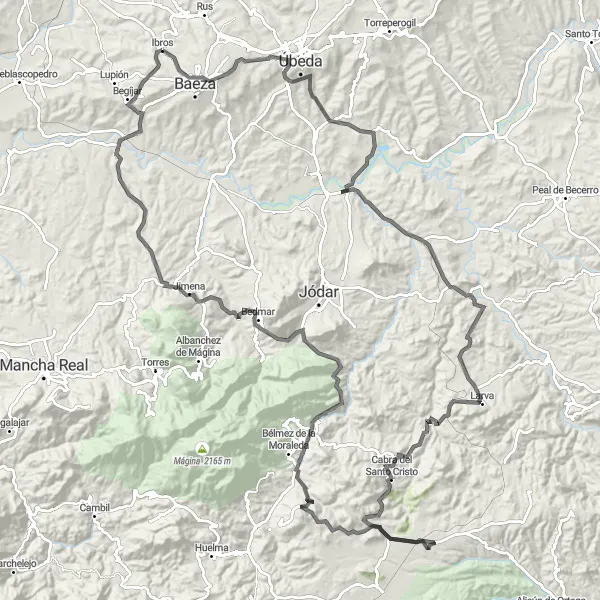 Map miniature of "Ibros to Jimena Legendary Road Ride" cycling inspiration in Andalucía, Spain. Generated by Tarmacs.app cycling route planner