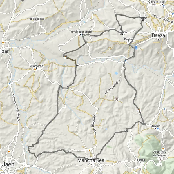 Miniatura della mappa di ispirazione al ciclismo "Giro in bicicletta Mancha Real - Ibros" nella regione di Andalucía, Spain. Generata da Tarmacs.app, pianificatore di rotte ciclistiche