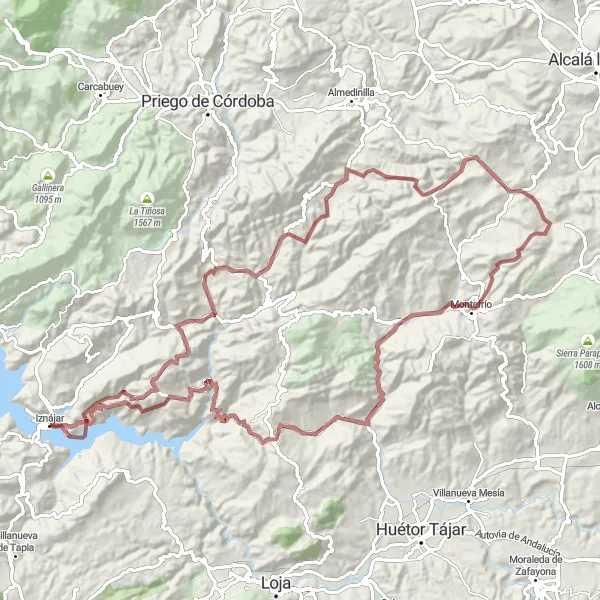 Map miniature of "Gravel Cycling Route - Lojilla and Montefrío" cycling inspiration in Andalucía, Spain. Generated by Tarmacs.app cycling route planner