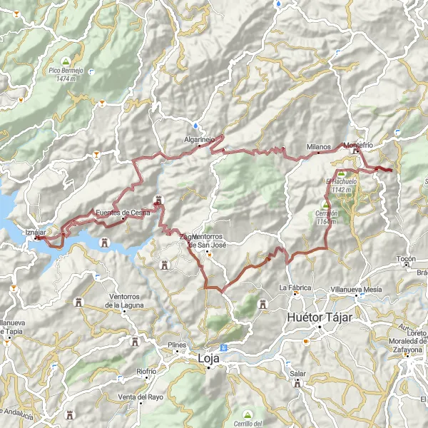 Miniatura mapy "Trasa gravelowa Algarinejo" - trasy rowerowej w Andalucía, Spain. Wygenerowane przez planer tras rowerowych Tarmacs.app