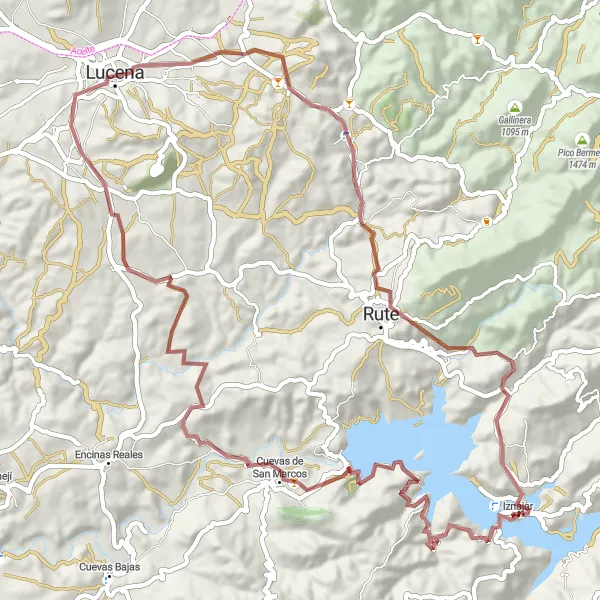 Miniatura mapy "Gravelowy raj z Iznájar do Lucena" - trasy rowerowej w Andalucía, Spain. Wygenerowane przez planer tras rowerowych Tarmacs.app