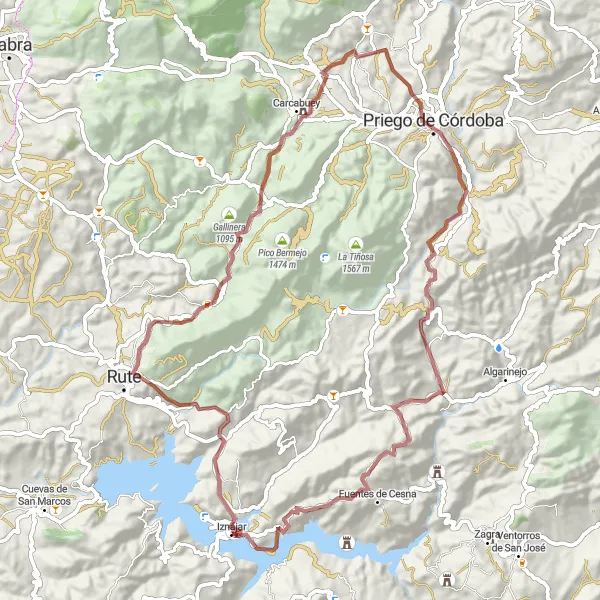 Miniatua del mapa de inspiración ciclista "Desafío extremo en la Sierra de Córdoba" en Andalucía, Spain. Generado por Tarmacs.app planificador de rutas ciclistas