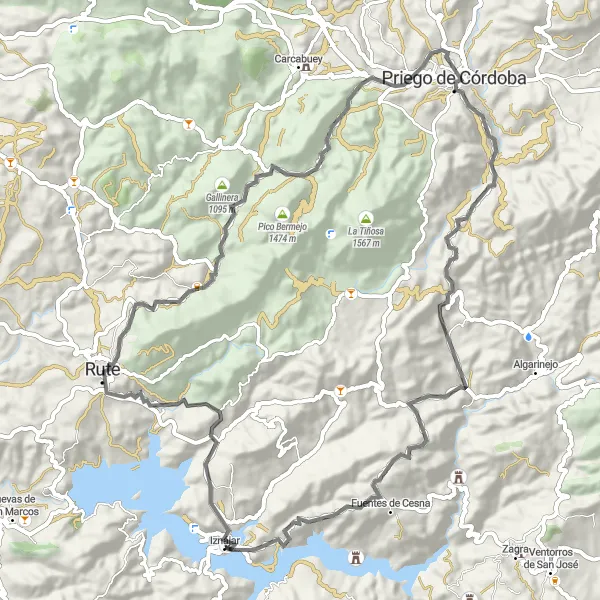 Miniatua del mapa de inspiración ciclista "Ruta de Rute y Castillos" en Andalucía, Spain. Generado por Tarmacs.app planificador de rutas ciclistas