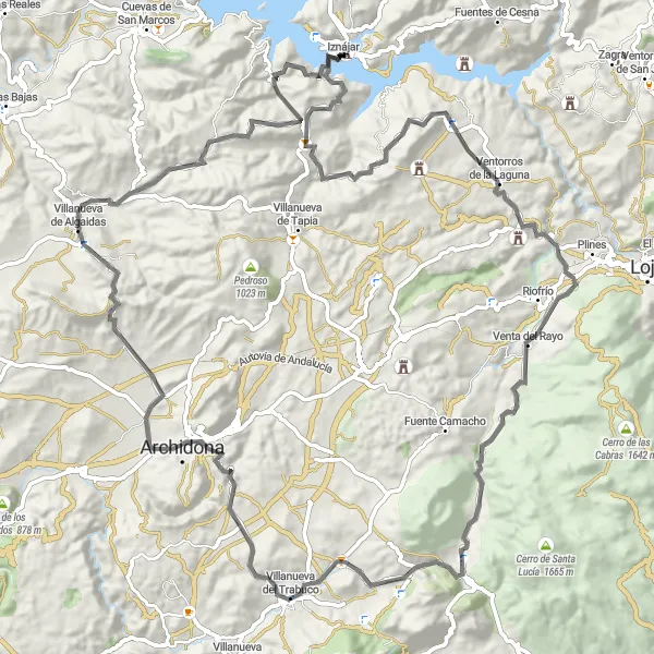Miniatua del mapa de inspiración ciclista "Ruta de Los Alazores" en Andalucía, Spain. Generado por Tarmacs.app planificador de rutas ciclistas