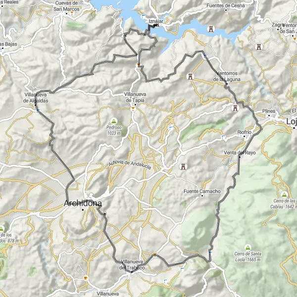 Map miniature of "Road Cycling Route - Los Alazores and Conjuro" cycling inspiration in Andalucía, Spain. Generated by Tarmacs.app cycling route planner