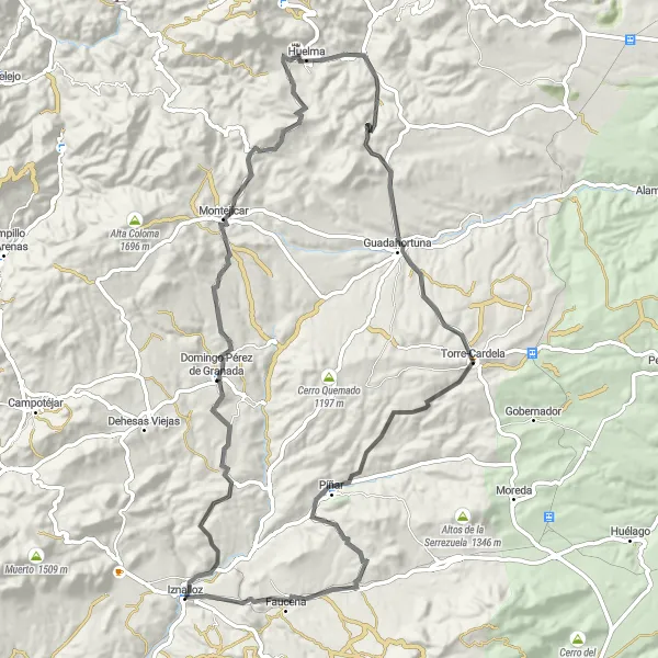 Miniaturekort af cykelinspirationen "Iznalloz til Cerro Moreno Road Cycling Route" i Andalucía, Spain. Genereret af Tarmacs.app cykelruteplanlægger