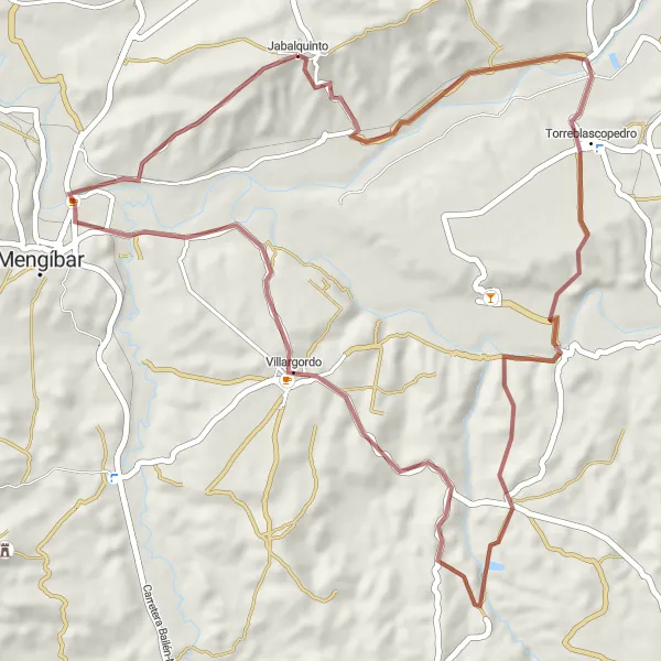 Miniatua del mapa de inspiración ciclista "Ruta de Grava a Jabalquinto y Alrededores" en Andalucía, Spain. Generado por Tarmacs.app planificador de rutas ciclistas