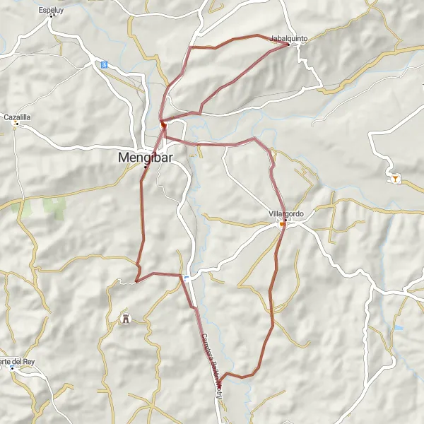 Karten-Miniaturansicht der Radinspiration "Gravel-Abenteuer durch das Land um Jabalquinto" in Andalucía, Spain. Erstellt vom Tarmacs.app-Routenplaner für Radtouren