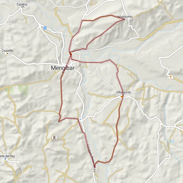 Map miniature of "Discover Mengíbar on Gravel" cycling inspiration in Andalucía, Spain. Generated by Tarmacs.app cycling route planner