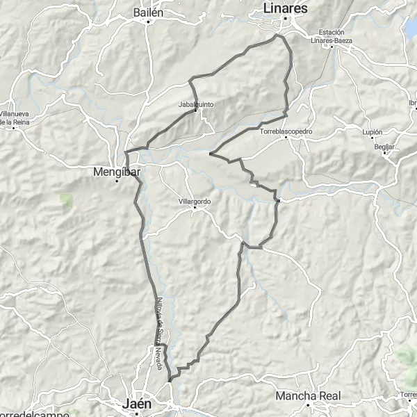 Miniaturní mapa "Cyklistická stezka Jabalquinto - Okolí" inspirace pro cyklisty v oblasti Andalucía, Spain. Vytvořeno pomocí plánovače tras Tarmacs.app