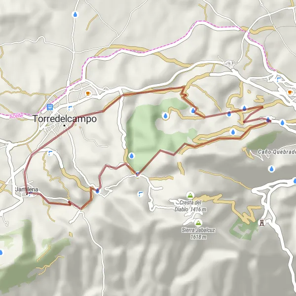 Miniaturekort af cykelinspirationen "Grusvej fra Torredelcampo til Área recreativa El Neveral og Cerro del Tambor" i Andalucía, Spain. Genereret af Tarmacs.app cykelruteplanlægger