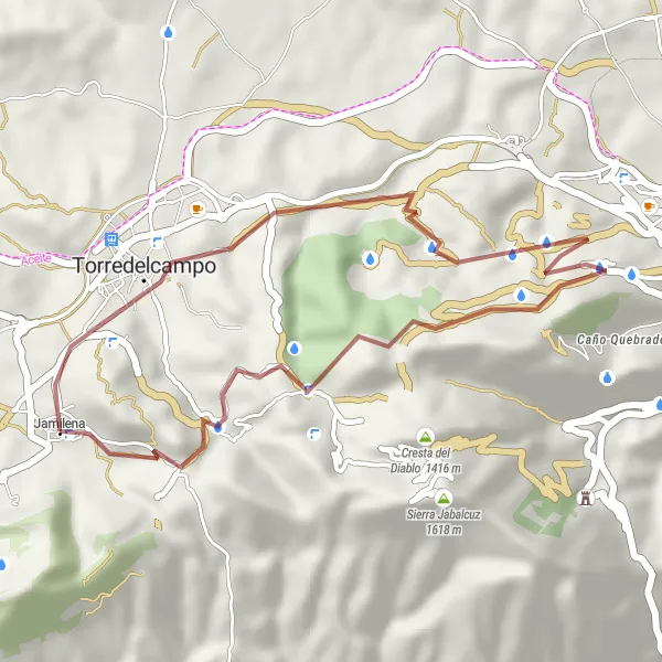 Miniatuurkaart van de fietsinspiratie "Gravel avontuur naar natuurlijke schoonheid" in Andalucía, Spain. Gemaakt door de Tarmacs.app fietsrouteplanner