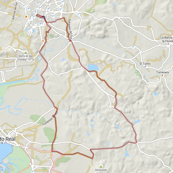 Miniatura mapy "Trasa Gravel przez Jerez de la Frontera" - trasy rowerowej w Andalucía, Spain. Wygenerowane przez planer tras rowerowych Tarmacs.app
