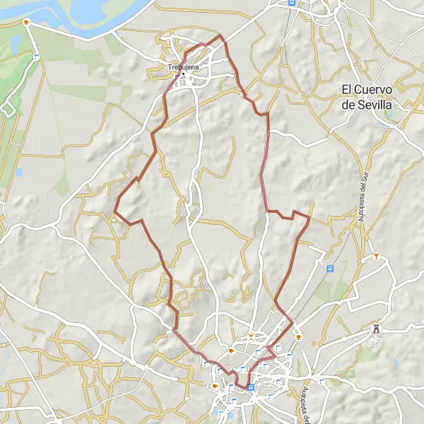 Miniatura mapy "Trasa Gravel przez okolice Jerez de la Frontera" - trasy rowerowej w Andalucía, Spain. Wygenerowane przez planer tras rowerowych Tarmacs.app