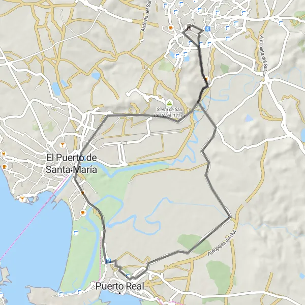 Miniatura mapy "Szosowa Trasa przez Sierra de San Cristóbal" - trasy rowerowej w Andalucía, Spain. Wygenerowane przez planer tras rowerowych Tarmacs.app