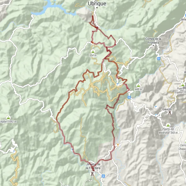 Miniature de la carte de l'inspiration cycliste "Aventure Gravel à travers les Montagnes" dans la Andalucía, Spain. Générée par le planificateur d'itinéraire cycliste Tarmacs.app
