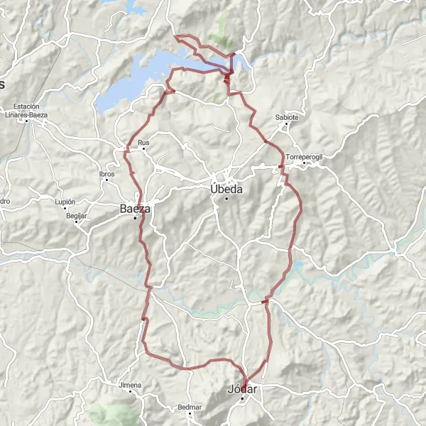 Map miniature of "Gravel Adventure through Canena and Jódar" cycling inspiration in Andalucía, Spain. Generated by Tarmacs.app cycling route planner