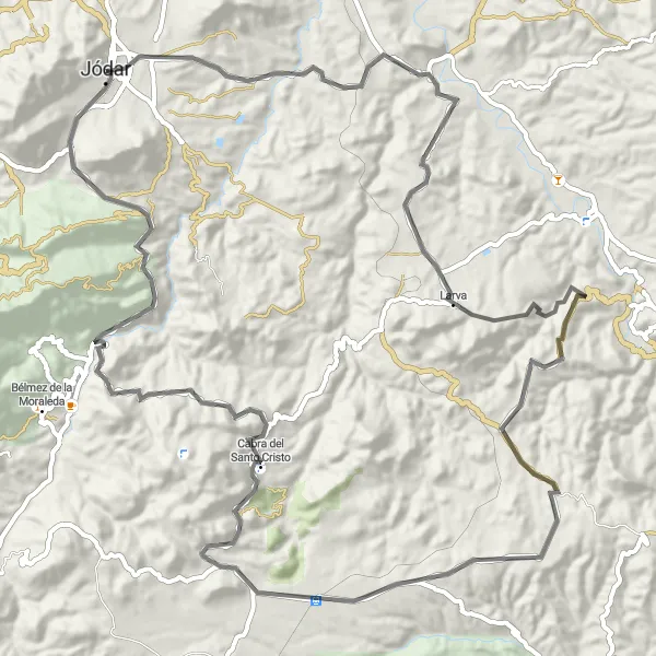 Miniatuurkaart van de fietsinspiratie "Uitdagende route door berglandschappen" in Andalucía, Spain. Gemaakt door de Tarmacs.app fietsrouteplanner