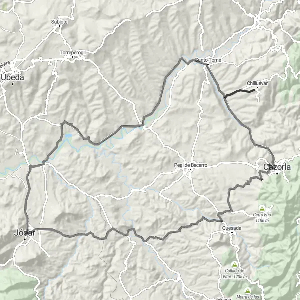 Miniaturekort af cykelinspirationen "115 km landevejsruten med kulturelle højdepunkter og fantastisk natur" i Andalucía, Spain. Genereret af Tarmacs.app cykelruteplanlægger