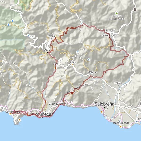 Miniature de la carte de l'inspiration cycliste "Les montagnes et les plages de la Costa Tropical" dans la Andalucía, Spain. Générée par le planificateur d'itinéraire cycliste Tarmacs.app