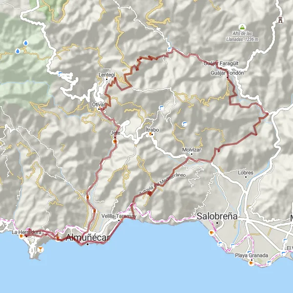 Map miniature of "Gravel Adventure Through Nature" cycling inspiration in Andalucía, Spain. Generated by Tarmacs.app cycling route planner