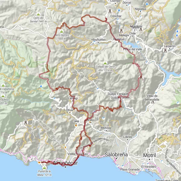 Miniatua del mapa de inspiración ciclista "Gran Desafío por Ítrabo y La Guindalera" en Andalucía, Spain. Generado por Tarmacs.app planificador de rutas ciclistas