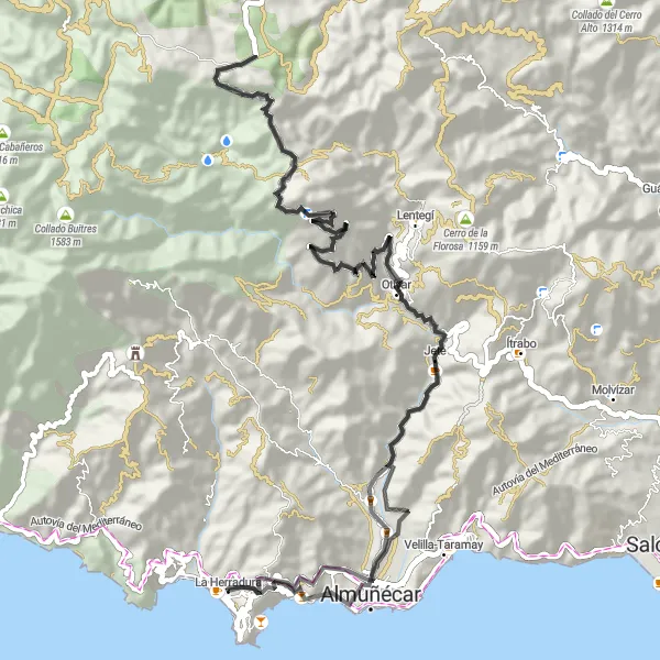 Miniatuurkaart van de fietsinspiratie "Wegavontuur naar Almuñécar" in Andalucía, Spain. Gemaakt door de Tarmacs.app fietsrouteplanner