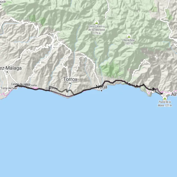 Miniatua del mapa de inspiración ciclista "Ruta Histórica por la Costa Tropical" en Andalucía, Spain. Generado por Tarmacs.app planificador de rutas ciclistas