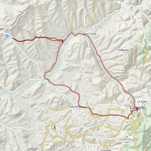 Miniaturní mapa "Gravelová výprava k hradišti" inspirace pro cyklisty v oblasti Andalucía, Spain. Vytvořeno pomocí plánovače tras Tarmacs.app