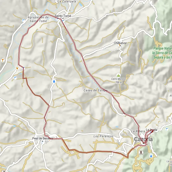 Miniature de la carte de l'inspiration cycliste "Itinéraire rustique de Cazorla" dans la Andalucía, Spain. Générée par le planificateur d'itinéraire cycliste Tarmacs.app