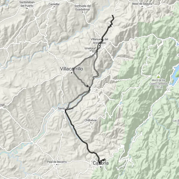 Miniaturní mapa "Kola po silnici kolem La Iruela II" inspirace pro cyklisty v oblasti Andalucía, Spain. Vytvořeno pomocí plánovače tras Tarmacs.app