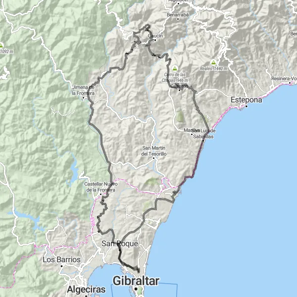 Map miniature of "Sierra Gaucín Adventure" cycling inspiration in Andalucía, Spain. Generated by Tarmacs.app cycling route planner