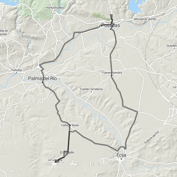 Miniature de la carte de l'inspiration cycliste "Voyage épique à travers l'Andalousie" dans la Andalucía, Spain. Générée par le planificateur d'itinéraire cycliste Tarmacs.app