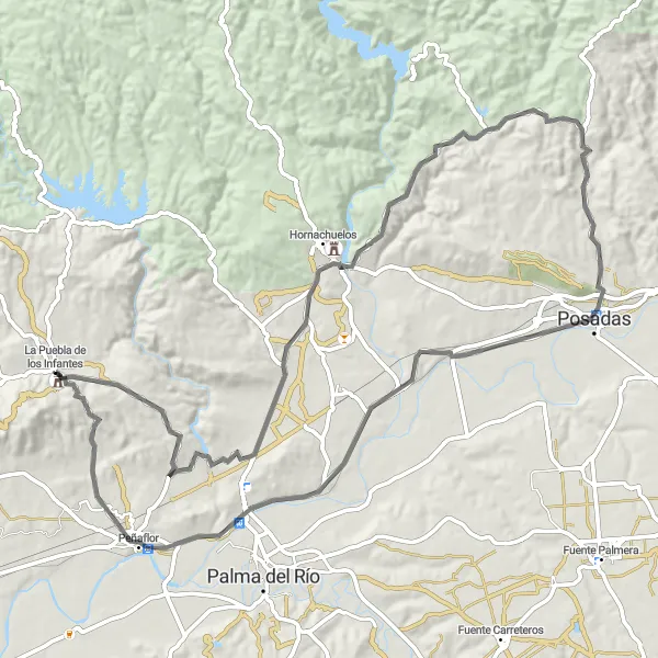 Miniatuurkaart van de fietsinspiratie "Ruta de los Pueblos" in Andalucía, Spain. Gemaakt door de Tarmacs.app fietsrouteplanner