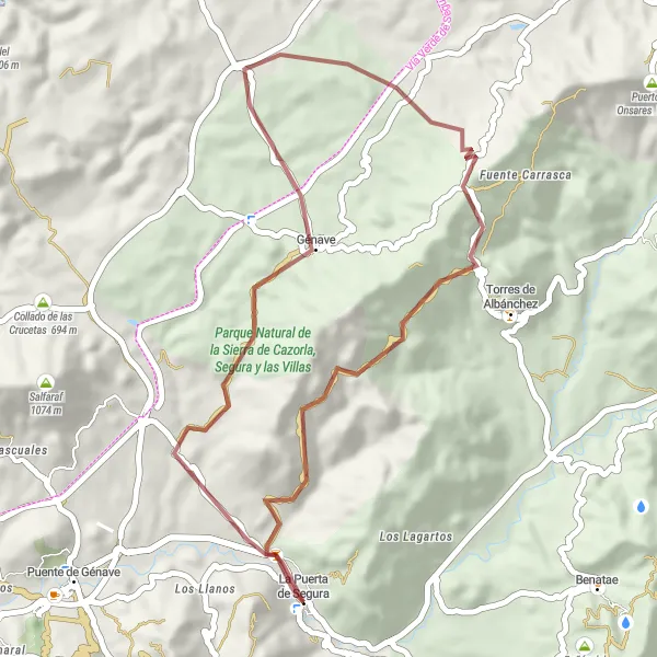 Karten-Miniaturansicht der Radinspiration "Genave und La Puerta de Segura Route" in Andalucía, Spain. Erstellt vom Tarmacs.app-Routenplaner für Radtouren