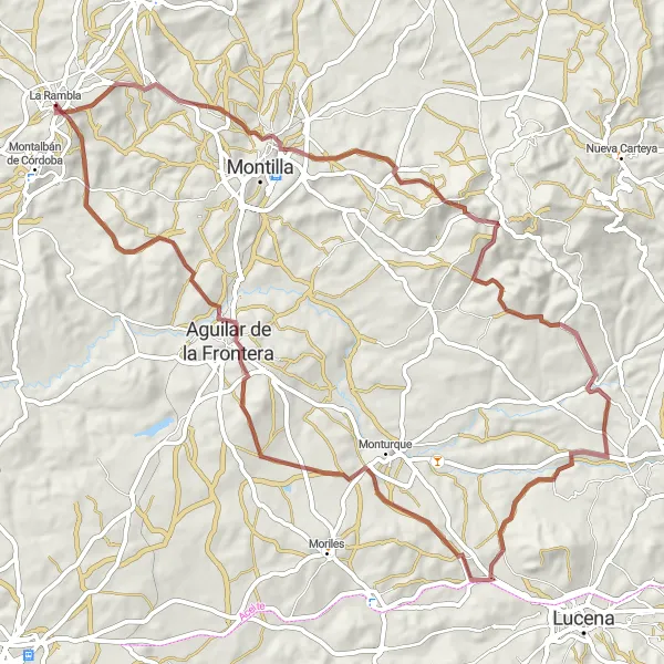 Miniatura della mappa di ispirazione al ciclismo "Esplorazione in bicicletta da La Rambla ad Aguilar de la Frontera" nella regione di Andalucía, Spain. Generata da Tarmacs.app, pianificatore di rotte ciclistiche