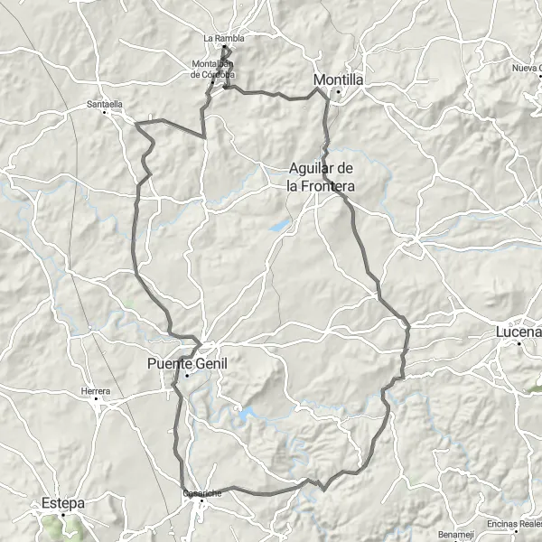 Miniatura della mappa di ispirazione al ciclismo "Circuito delle Andalucia" nella regione di Andalucía, Spain. Generata da Tarmacs.app, pianificatore di rotte ciclistiche