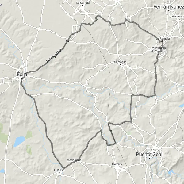 Miniatura della mappa di ispirazione al ciclismo "Circuito Culinario di Córdoba" nella regione di Andalucía, Spain. Generata da Tarmacs.app, pianificatore di rotte ciclistiche